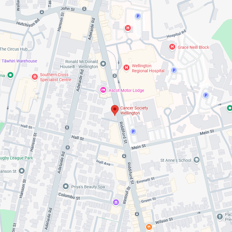 Map showing location of Cancer Society in Ridiford Street